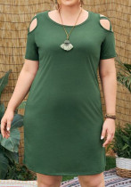 Женское летнее зеленое повседневное платье с круглым вырезом и короткими рукавами, сплошное открытое мини-платье больших размеров