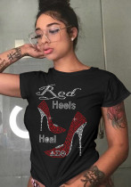 Kadın Yaz Siyah Tatlı O-Boyun Kısa Kollu Baskı T-Shirt