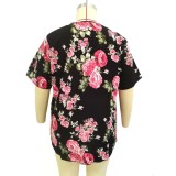 Women Spring Printed Sweet Short Sleeves Floral Print Plus Size Tops