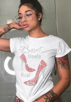 Kadın Yaz Beyaz Seksi O-Boyun Kısa Kollu Baskı T-Shirt