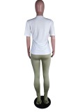 Women Summer Green Casual O-Neck Short Sleeves Printed Regular Two Piece Pants Set