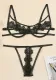 Women Summer Black Sexy Solid Lace Hollow Out Sexy Bra Set