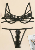 Dames Zomer Zwart Sexy Solid Lace Hollow Out Sexy Bh Set