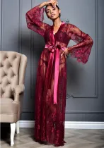Women Summer Purple Lace Long Robe Nightgowns