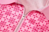 Women Summer Pink Preppy Style Turn-down Collar Sleeveless Printed Mini Shirt Dress