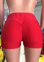 Pantalones cortos ajustados sólidos de cintura alta con entrepierna caída rojos de verano para mujer