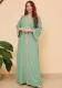 Women Spring Green Tape Print Embroidery Islamic Clothing Kaftan Abaya Muslim Dress
