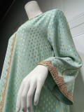 Women Spring Green Tape Print Embroidery Islamic Clothing Kaftan Abaya Muslim Dress