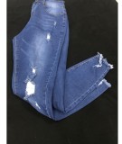 Women Spring Blue Straight Ripped Jeans Pants