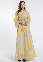 Женщины Весна Печатные Вышивка Исламская Одежда Кафтан Абая Мусульманское Платье
