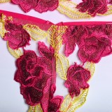 Women Pink Sexy Flower Lace Embroidery Lingerie Sexy Bra Set