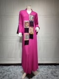 Women Spring Rose Print Fringed Islamic Clothing Kaftan Abaya Muslim Dress