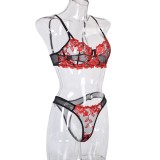 Women Summer Red Sexy Embroidery Lingerie Sexy Bra Set