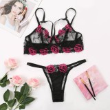 Women Black Sexy Lace Embroidery Lingerie Sexy Bra Set