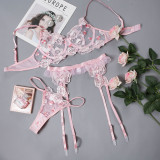 Christmas Sexy Pink Lace Galter Lingerie Set