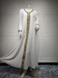 Women Spring Printed Tape Embroidery Islamic Clothing Kaftan Abaya Muslim Dress