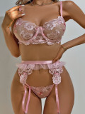 Christmas Sexy Pink Lace Galter Lingerie Set