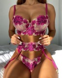 Women Rose Sexy Flower Lace Embroidery Lingerie Sexy Bra Set
