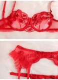 Women Summer Red Sexy Solid Lace Garter Lingerie Sexy Bra Set