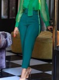 Women Spring Green Straight High Waist Belted suit Pants