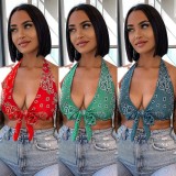 Women Summer Printed V-neck Crop Tops