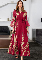 Mujeres verano rojo árabe Dubai Medio Oriente Turquía Marruecos estampado Floral lentejuelas ropa islámica Kaftan Abaya vestido musulmán
