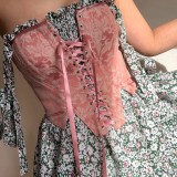Women Summer Pink Lace Up Corset Shapewear