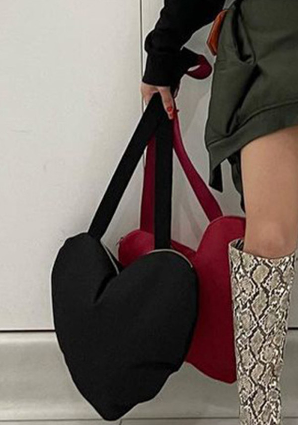Women Summer Black Solid Color Love Zipper Fashion Casual Diagonal Shoulder Bag