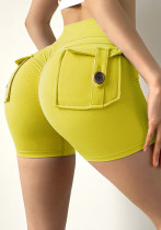 Pantalones cortos de yoga con bolsillos de cintura alta amarillos de verano para mujer