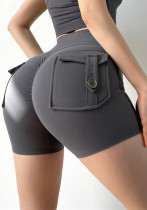 Pantalones cortos de yoga con bolsillos de cintura alta gris de verano para mujer