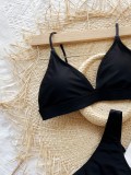 Women Black Bikini Solid Two Piece Swimwear