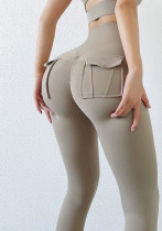 Women Spring Khaki High Waist Pockets Yoga Pants
