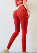 Женские весенние красные штаны для йоги с высокой талией и карманами