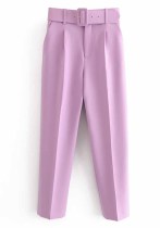 Mujer Spring Purple Lt-Purple Solid Belted Tobillo-Longitud traje Pantalones