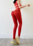 Women Spring Red High Waist Pockets Yoga Pants