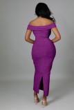 Women Summer Purple Formal Off-the-shoulder Sleeveless Solid Hollow Out Midi Club Dress