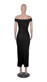Women Summer Black Sexy Off-the-shoulder Sleeveless Solid Hollow Out Midi Club Dress