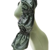 Women Spring Green Formal O-Neck Puff Sleeve Patchwork Mini Club Dress