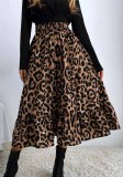 Mujer Verano Marrón Romántico Cintura alta Cintura elástica Estampado de leopardo Midi A-Line Faldas
