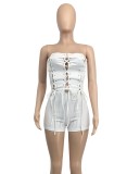 Women Summer White Sexy Off-the-shoulder Sleeveless Solid Bandage Rompers