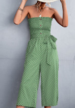 Dames zomer groen casual strapless dot print gordel losse jumpsuit