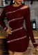 Women Spring Burgunry Romantic O-Neck Long Sleeve Beading Mini Club Dress