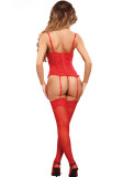 Women Red Romantic Floral Lace with Stocking Garter Lingerie Set