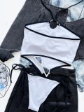 Women White Halter Bandeau Lace Up Two Piece Swimwear