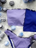 Women Purple Bandeau Strapless Patchwork Two Piece Swimwear