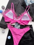 Women Rose Bikini Straps Solid Ruffles Two Piece Swimwear
