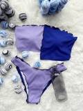 Women Purple Bandeau Strapless Patchwork Two Piece Swimwear