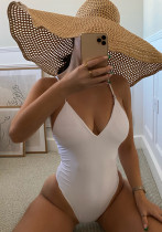 Einteiliger Badeanzug mit weißen Trägern und V-Ausschnitt für Damen
