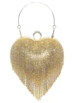 Women Elegant Golden Evening Dinner Tassels Rhinestone Love Shape Handbag