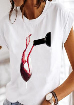 Camiseta estampada de manga corta con cuello redondo informal blanca de verano para mujer